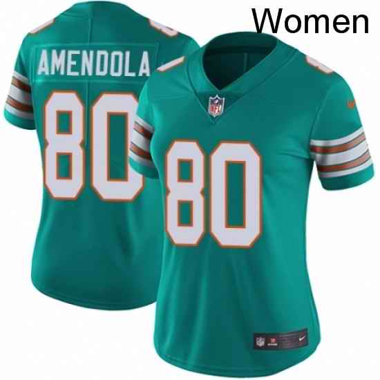 Womens Nike Miami Dolphins 80 Danny Amendola Aqua Green Alternate Vapor Untouchable Limited Player NFL Jersey